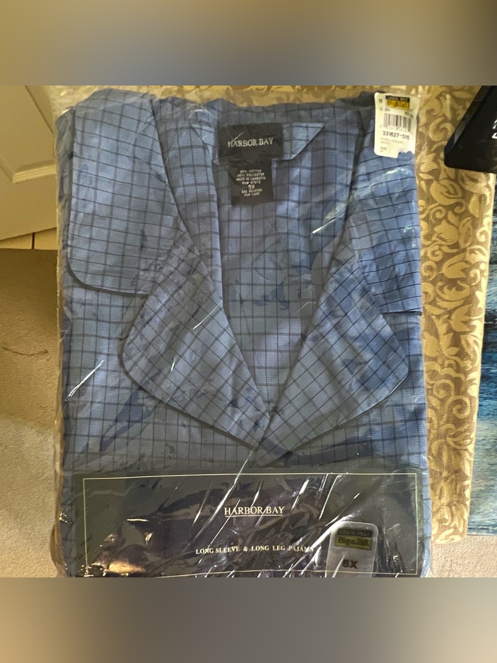 Harbor Bay Men’s Big & Tall 5X Blue Plaid Long Sleeve Pajama Set